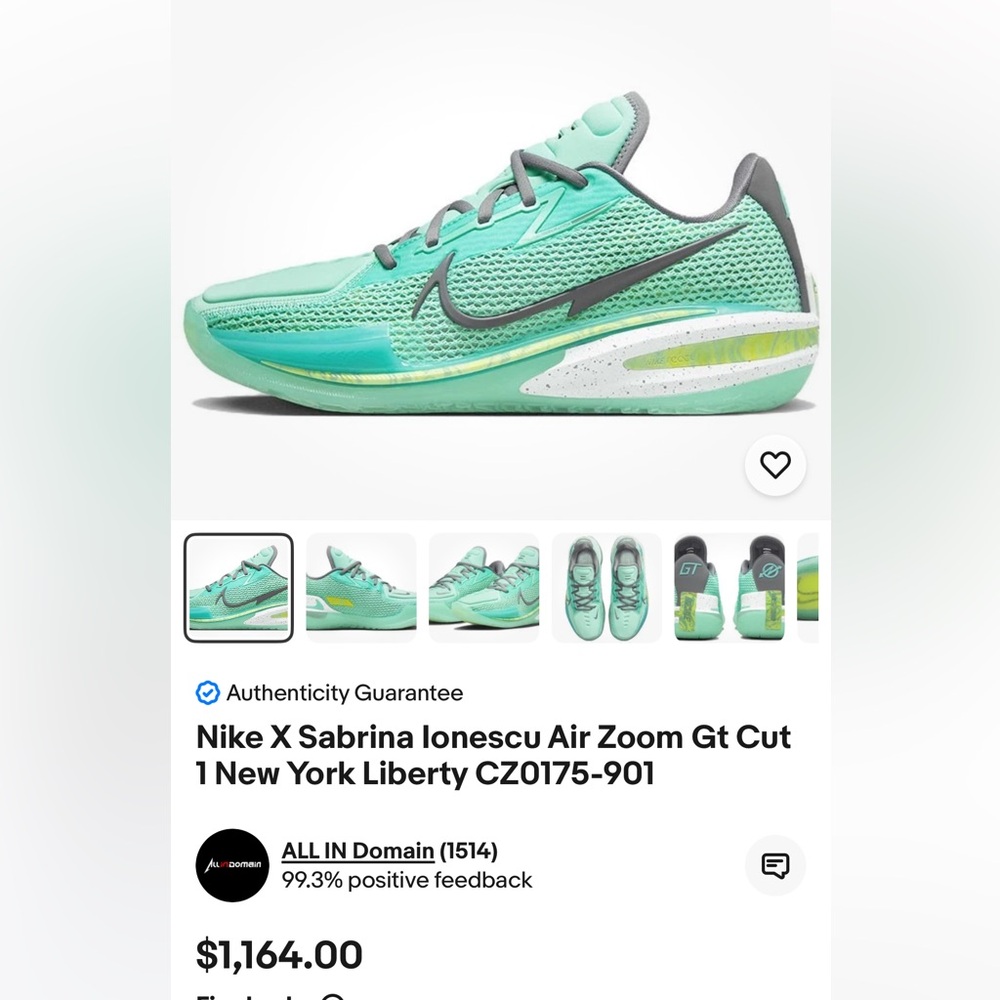 Nike X Sabrina Ionescu Air Zoom GT Cut Mint Green Sneakers sz 7.5 men’s nwot